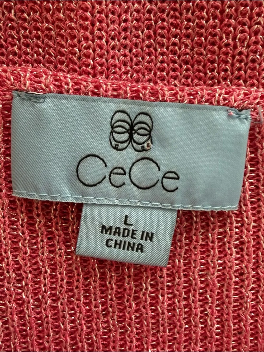 CeCe Shimmer Pink V-Neck Short Cap Sleeve Sweater Knit